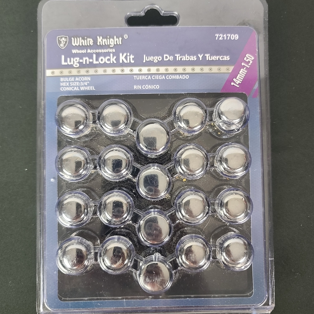 White Knight Lug-n-Lock Kit. 20 piece 14mm-1.50 Bulge Acorn Hex size 3/4…